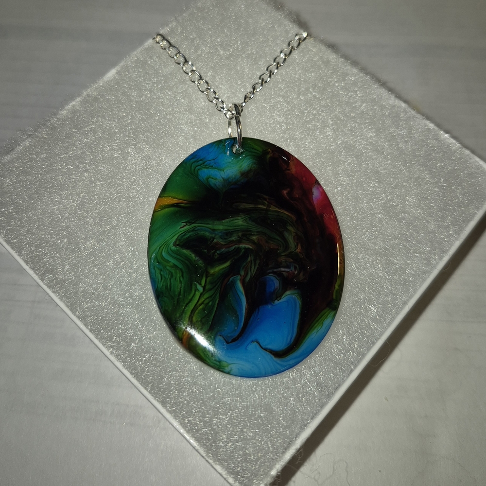 Green and Blue Swirl Necklace with Oval Pendant